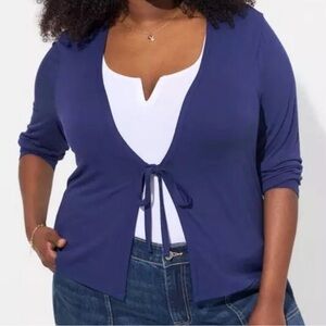 Torrid Super Soft Tie Front Lightweight Cardigan Navy Blue sz 2X NWOT